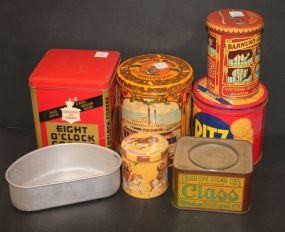 Aluminum Drip Pan, Tin Cans eight o' Clock coffee, Uncle Bens, crackers, cigars.