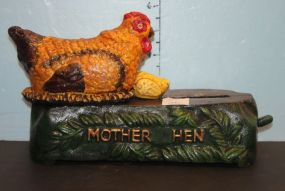 Repro. Cast Iron Mother Hen Mechanical Bank 9