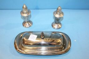 Sterling Weighted Shakers and Silverplate Butter Dish