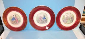 Three Imperial Salem China, 23 Karat Gold Plates