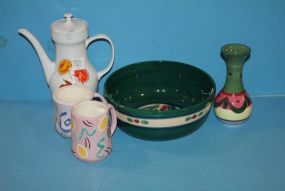 Germany Porcelain Teapot, 2 Mugs, Gail Pittman Vase, Gail Pittman Bowl