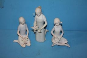 Thee Lladro Style Bisque Figurines
