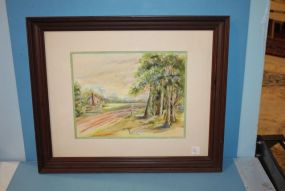 Watercolor of Cabin Signed Margie Beasley