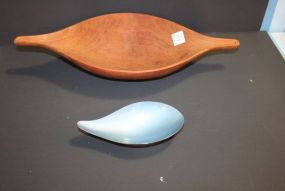Wood Bowl and Enamel Dish