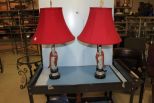 Pair Porcelain Oriental Style Lamps