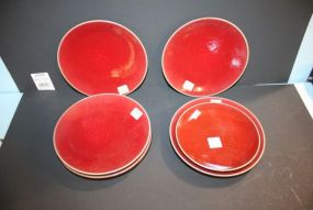 Six Pottery Red and Brown Sponge Plates