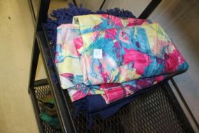 Two Multicolor Round Tablecloths and a Navy Cloth with Fringe