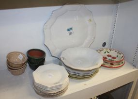 Five Casa Stone Ramekins, Eleven Casa Stone Plates, bowl, Large serving Plate, Gail Pittman God is Great Bowl and Underplate