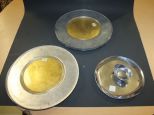 Four Italian Glass Underplates and Pewter Serving Bowl