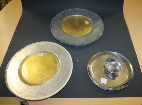 Four Italian Glass Underplates and Pewter Serving Bowl