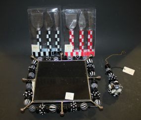 Decorative Black and White Cheese Server and Flatware