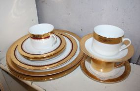 Two Philippe Rosette Dinner, Two Salad Plates, Two Saucers, Cup, Two Cups and Saucers