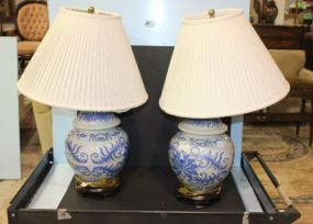 Pair Lare Blue and White Porcelain Lamps