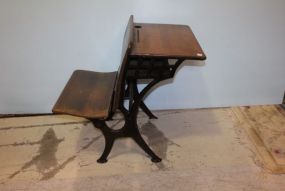Iron & Wood School Desk with Folding Seat