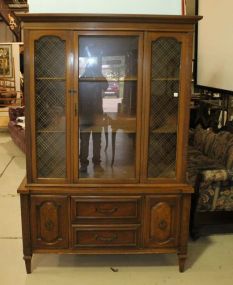 Vintage China Cabinet with center glass door, two side glass/mesh panels, two drawers, two doors