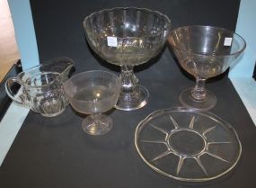 Early glass pieces including punch bowl 9 1/8