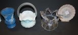 Mary Gregory glass vase, clear vase, satin glass basket, millersberg shell