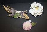 Large Magnolia Porcelain Flower (Broken), Small Rose Porcelain Flower