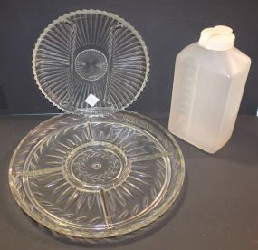 2 Glass Trays and Plastic Water Jug