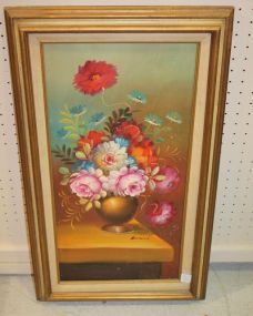 Vintage Oil on Canvas of Flower signed lower right