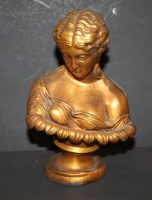 Metal Painted Gold Bust of Lady
