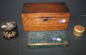 Early Tea Caddy, Black Painted Box, Brass/Stone Box Early Tea Caddy, Black Painted Box, Brass/Stone Box