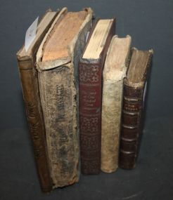 Five Small Antique Books one French leather-bound, one early websters