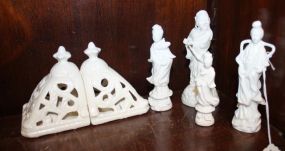Four Porcelain Oriental Figurines and Pair of Porcelain Votives 3