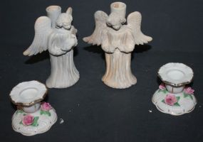 Two Ceramic Angels and Two Vintage Candlesticks Two Ceramic Angels 5