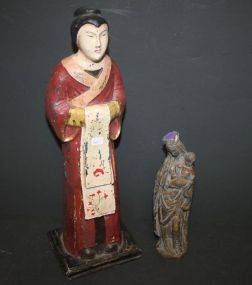 Distressed Wood Figurine of Chinese Lady and Ceramic Mother/Child Chinese lady 18