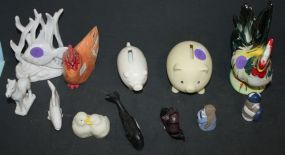 Miniature Animals piggy banks, horse, chicken, fish.