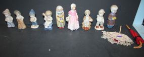 Group of Porcelain, Bisque Dolls, and Two Miniature Umbrella's 4