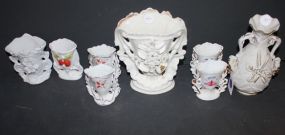 Six Miniature Porcelain Vases and Bulbous Parian Vase Vases 3