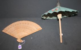 Wood Fan and Miniature Paper Umbrella