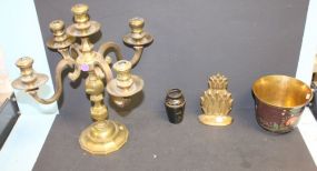 Brass Fire Arm Candlesticks, Brass Pineapple, Flower Pot, and Vase 13