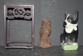 Resin Owl and Concrete Dog on Stand dog 15