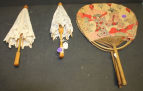 Two Doll Umbrellas and Two Oriental Fans