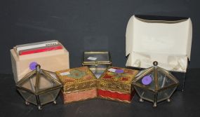 Two Square Venetian Boxes, Place Card Vase, Cards, and Three Plastic Boxes boxes 2