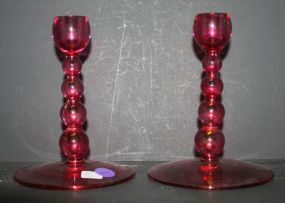 Pair of Pink Glass Candlesticks 6