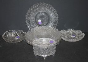 Four Press Glass Plates, Two Cut Glass Dishes, and Footed Press Glass Box dishes 6