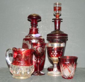 Collection of Bohemian Glass, Decanters, Pitcher, and Glasses