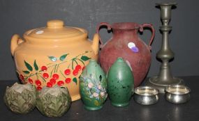 Pewter Candlestick, Pewter Salts, Ceramic Vases, and Umberto Glass Vases vases 3