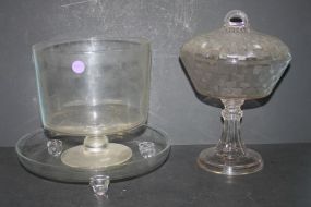 Covered Compote, Vase, Pudding Bowl, and Serving Dish