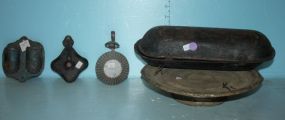 Tin Compote, Candlesticks, and Wall Pocket