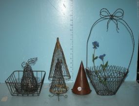 Small Wire Baskets, Christmas Trees, Painted Metal Flowers