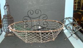 Large Oval Metal Basket and Several Baskets and Iron Items Basket 21