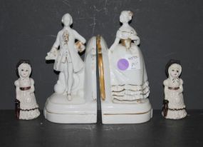 Pair of Porcelain Lady, Gent Bookends and Two Porcelain Girls Girls 4