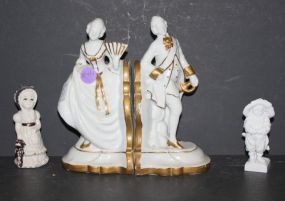 Pair of Porcelain Lady, Gent Bookends and Two Porcelain Girls Girls 4