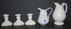 Three Porcelain Candlesticks and Two Pitchers candlesticks 4