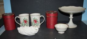 Group of Lenox Compote, cup, candy dish, and two mugs.